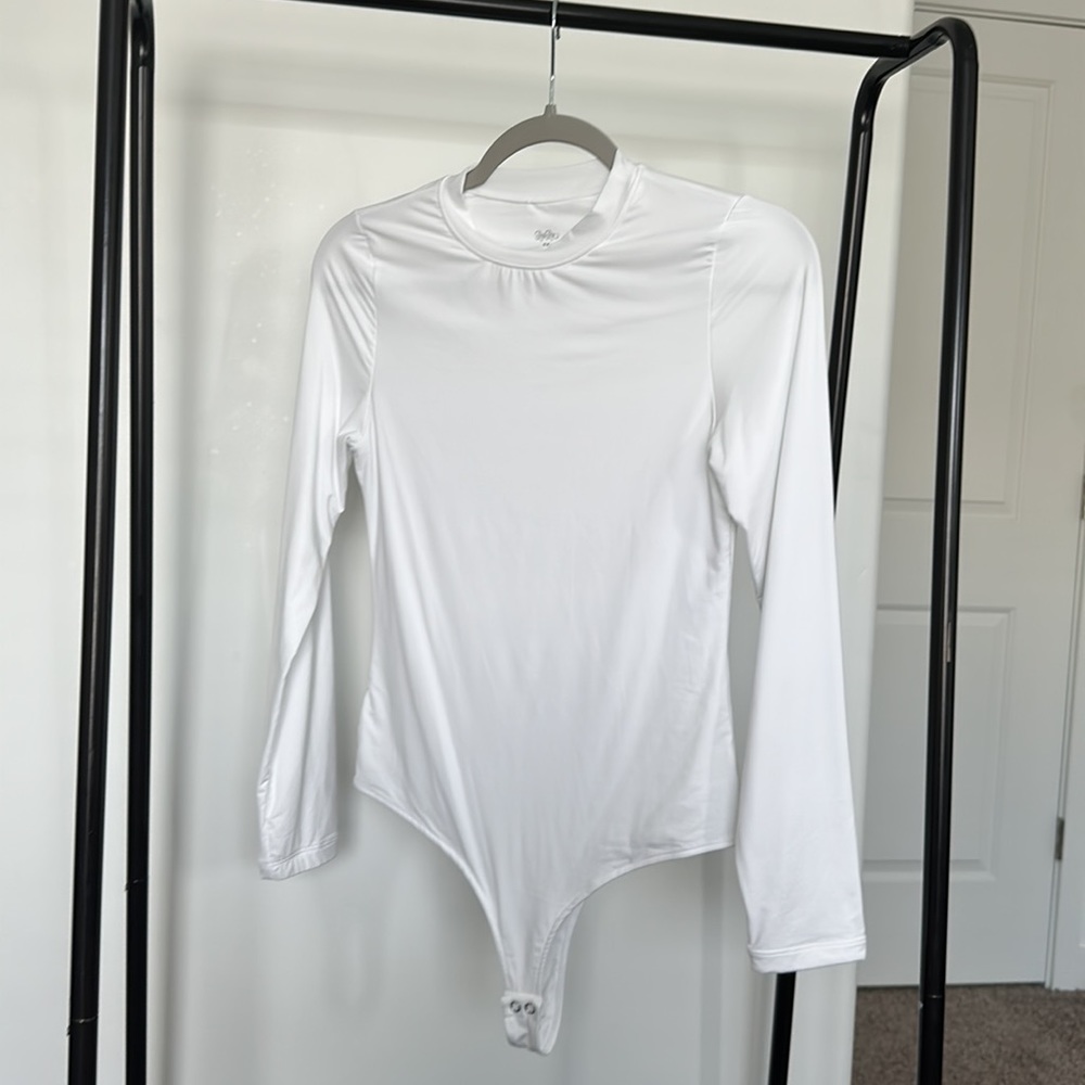 White long sleeve bodysuit; thong
